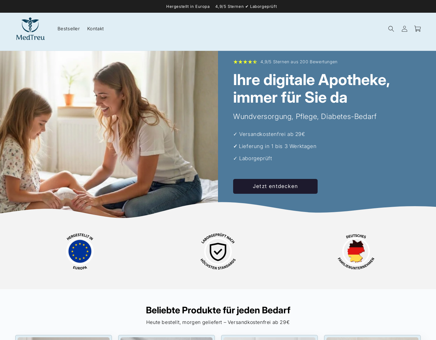 Aktuelle Website-Vorschau von Medtreu