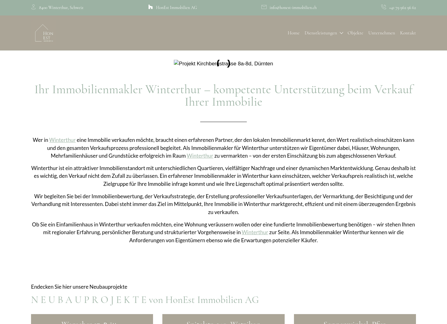Aktuelle Website-Vorschau von HonEst Immobilien AG