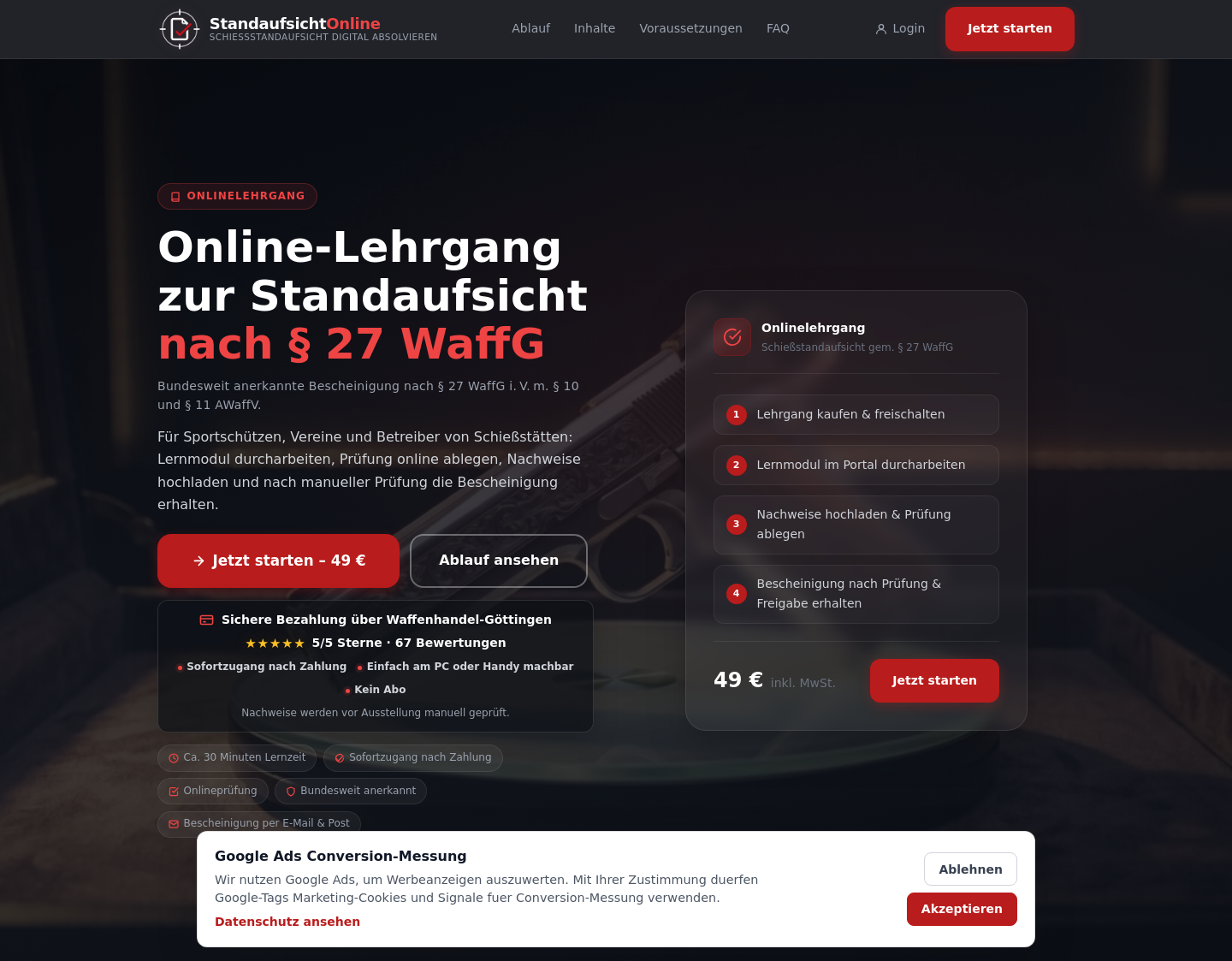 Aktuelle Website-Vorschau von Standaufsicht Kurs