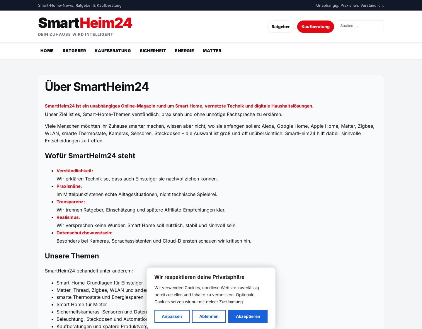 Aktuelle Website-Vorschau von Smartheim24.de