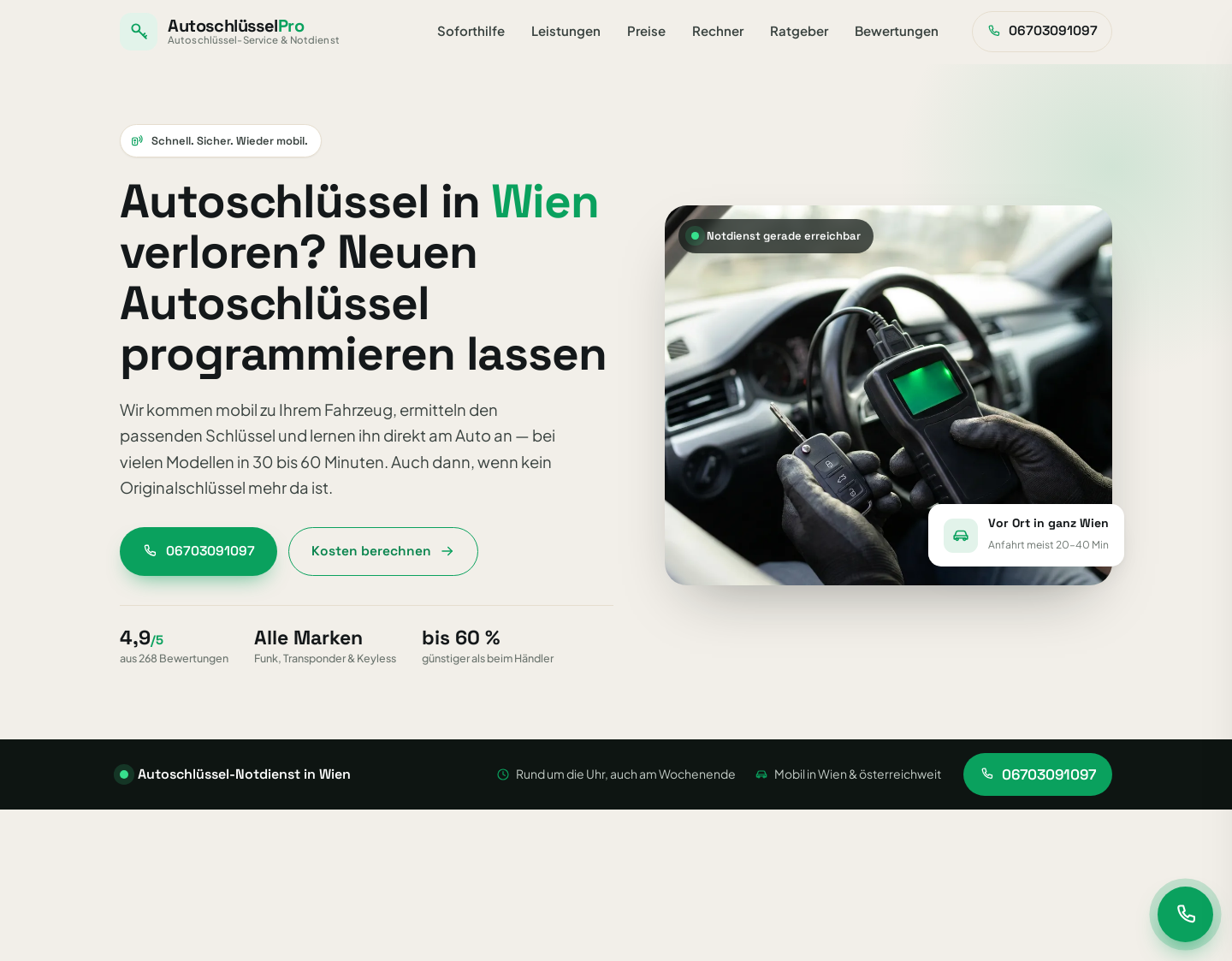 Aktuelle Website-Vorschau von AutoschlüsselPro – Autoschlüssel Service & Notdienst Wien