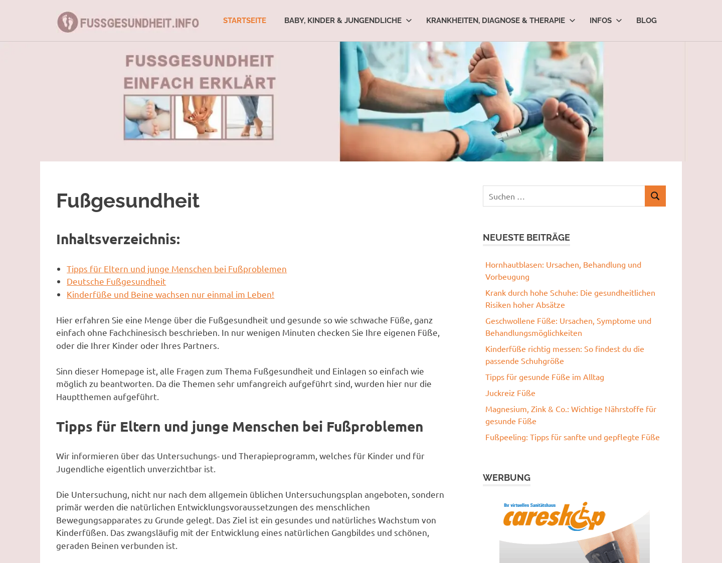 Aktuelle Website-Vorschau von Fußgesundheit einfach erklärt