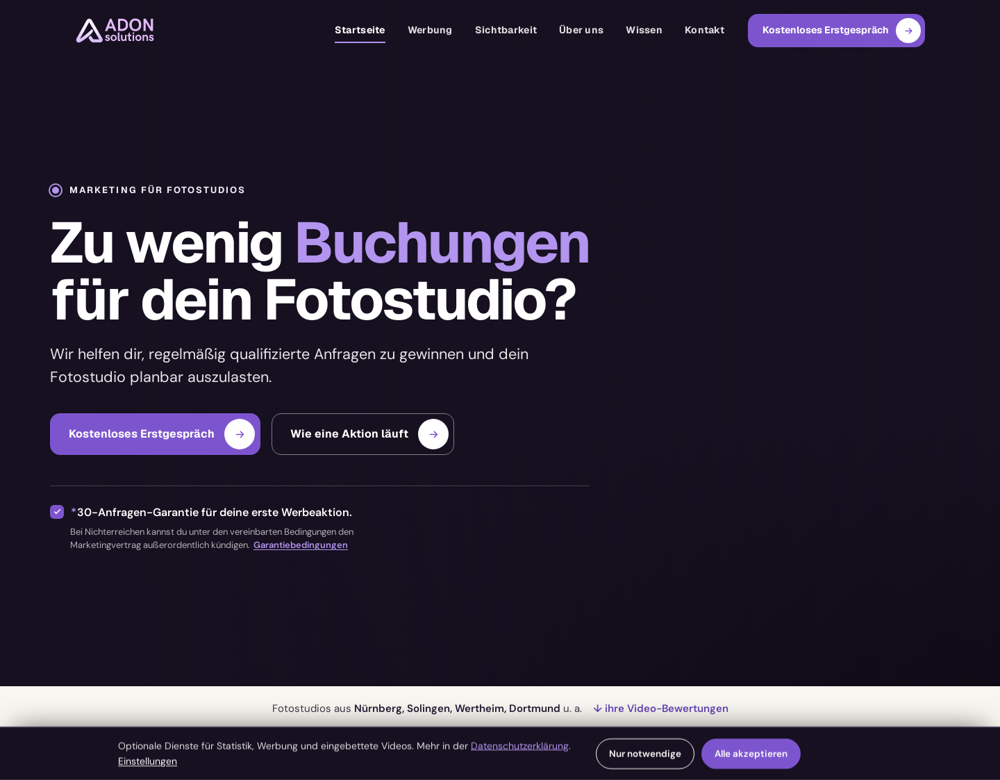 Aktuelle Website-Vorschau von ADON Solutions – Marketing für Fotostudios