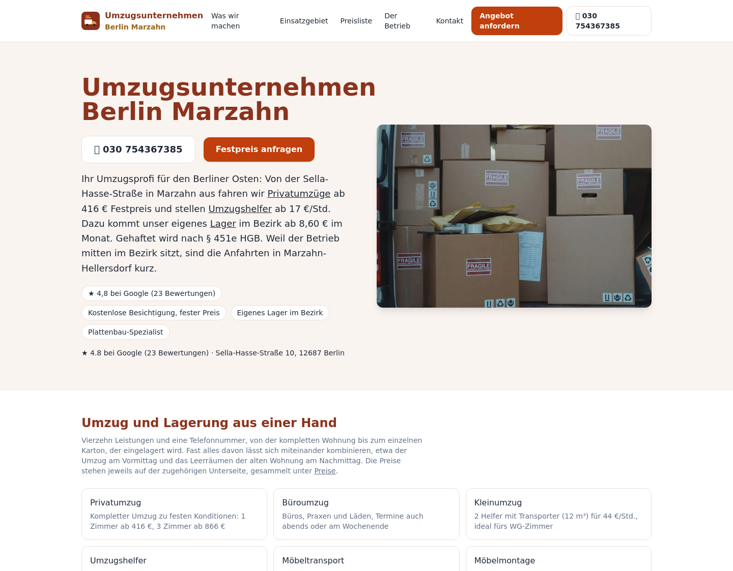 Aktuelle Website-Vorschau von Umzugsunternehmen Berlin Marzahn