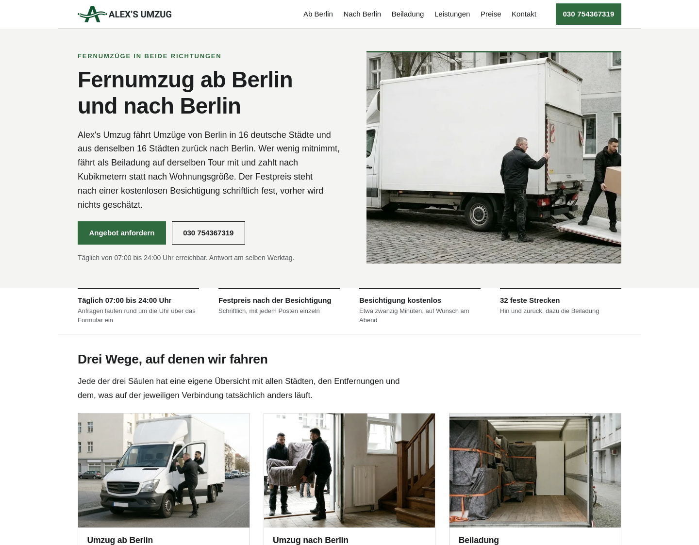 Aktuelle Website-Vorschau von Alex's Umzug