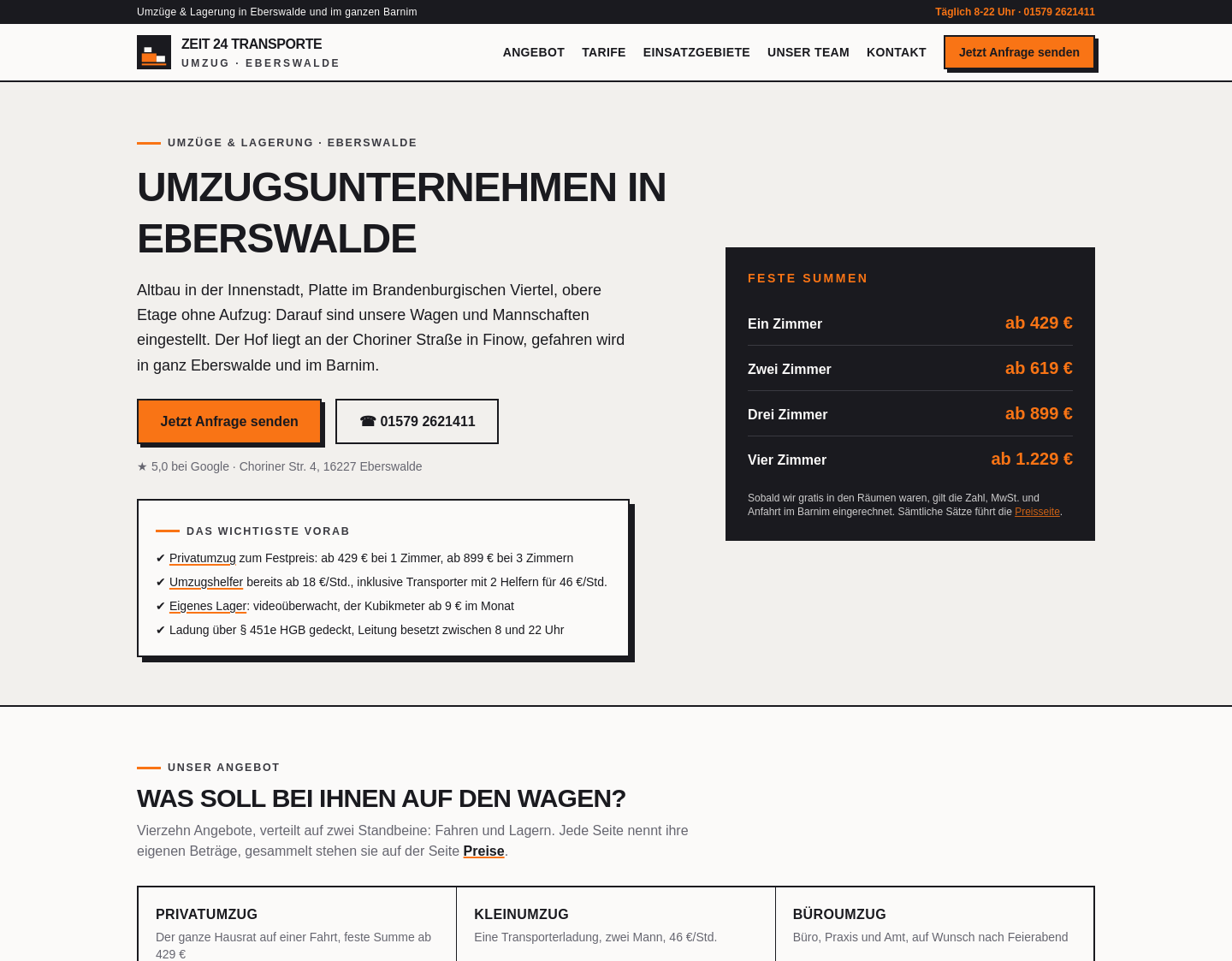 Aktuelle Website-Vorschau von Zeit 24 Transporte Umzug