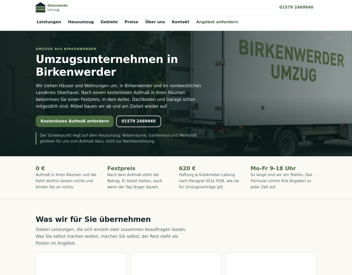 Aktuelle Website-Vorschau von Birkenwerder Umzug
