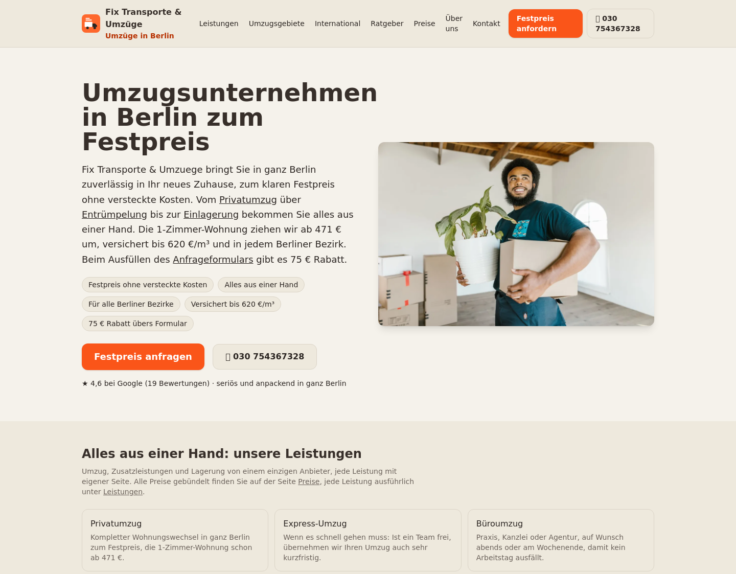 Aktuelle Website-Vorschau von Fix Transporte & Umzuege