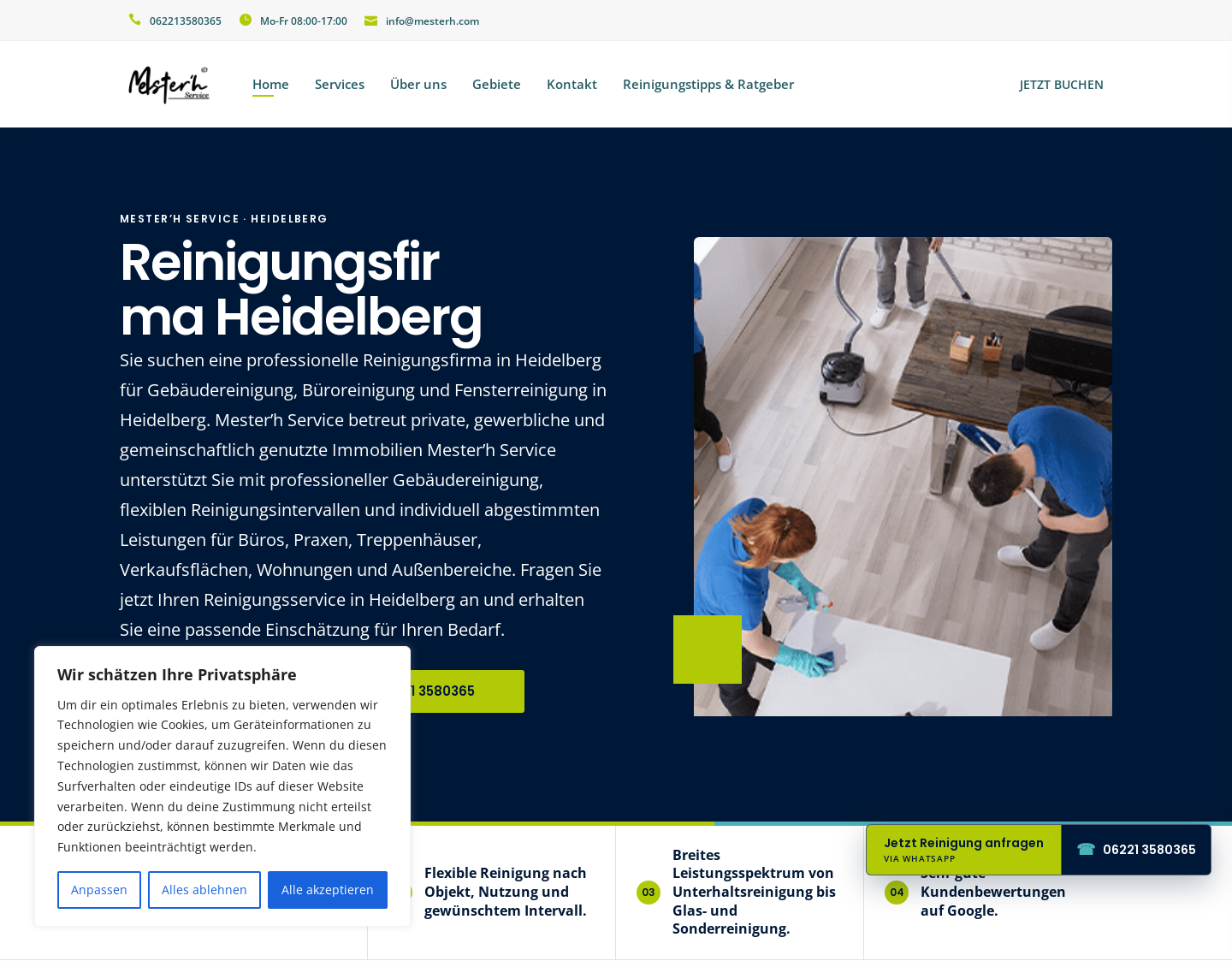 Aktuelle Website-Vorschau von Mester'h Service - Gebäudereinigung Heidelberg