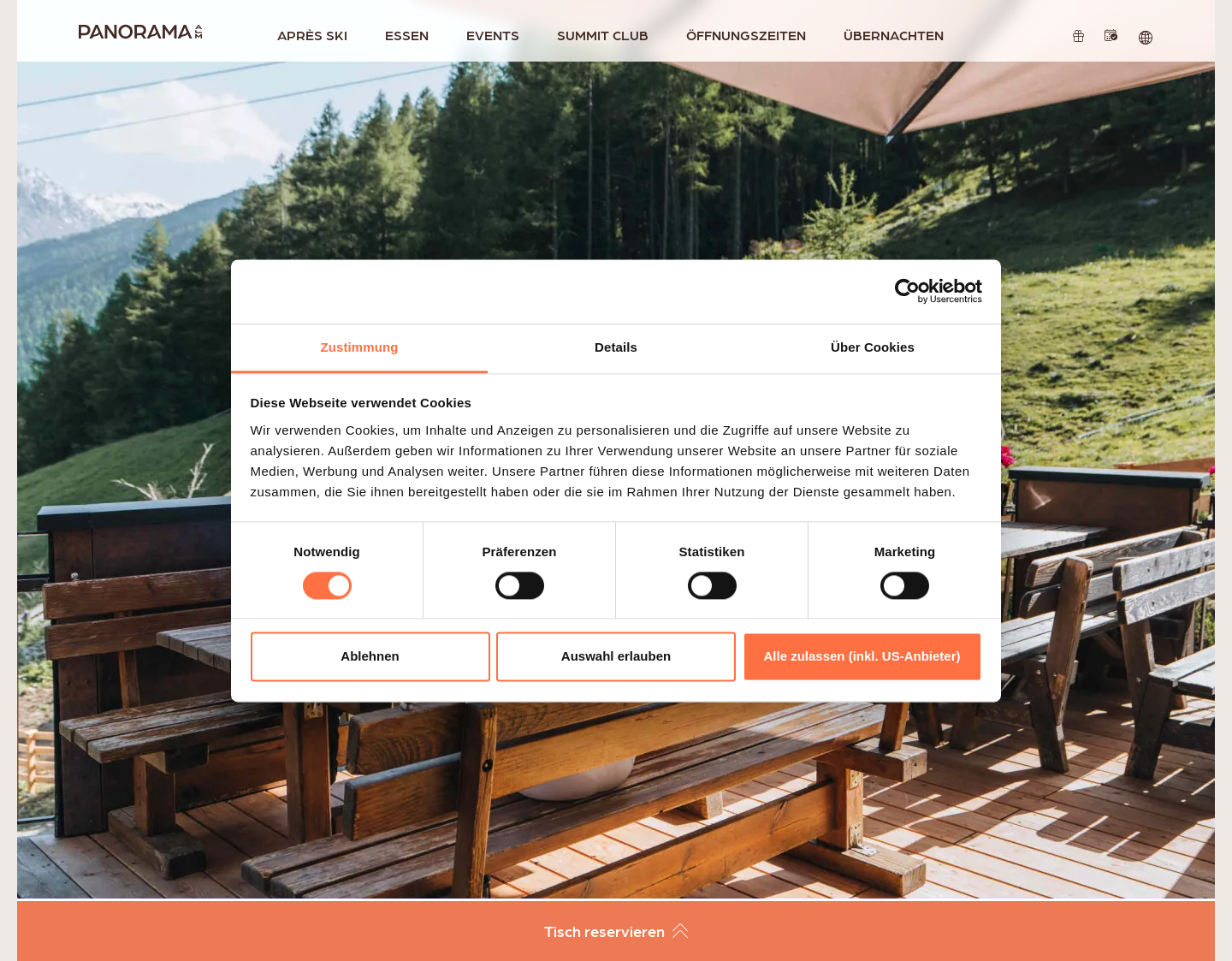 Aktuelle Website-Vorschau von Panorama Alm Sölden: Skihütte und Après-Ski an den Giggijoch-Talabfahrten