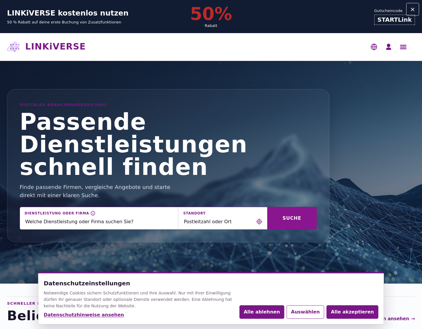 Aktuelle Website-Vorschau von LINKiVERSE
