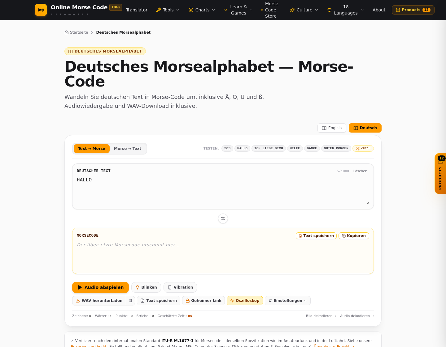 Aktuelle Website-Vorschau von Morsecode-Übersetzer — Online-Morsecode