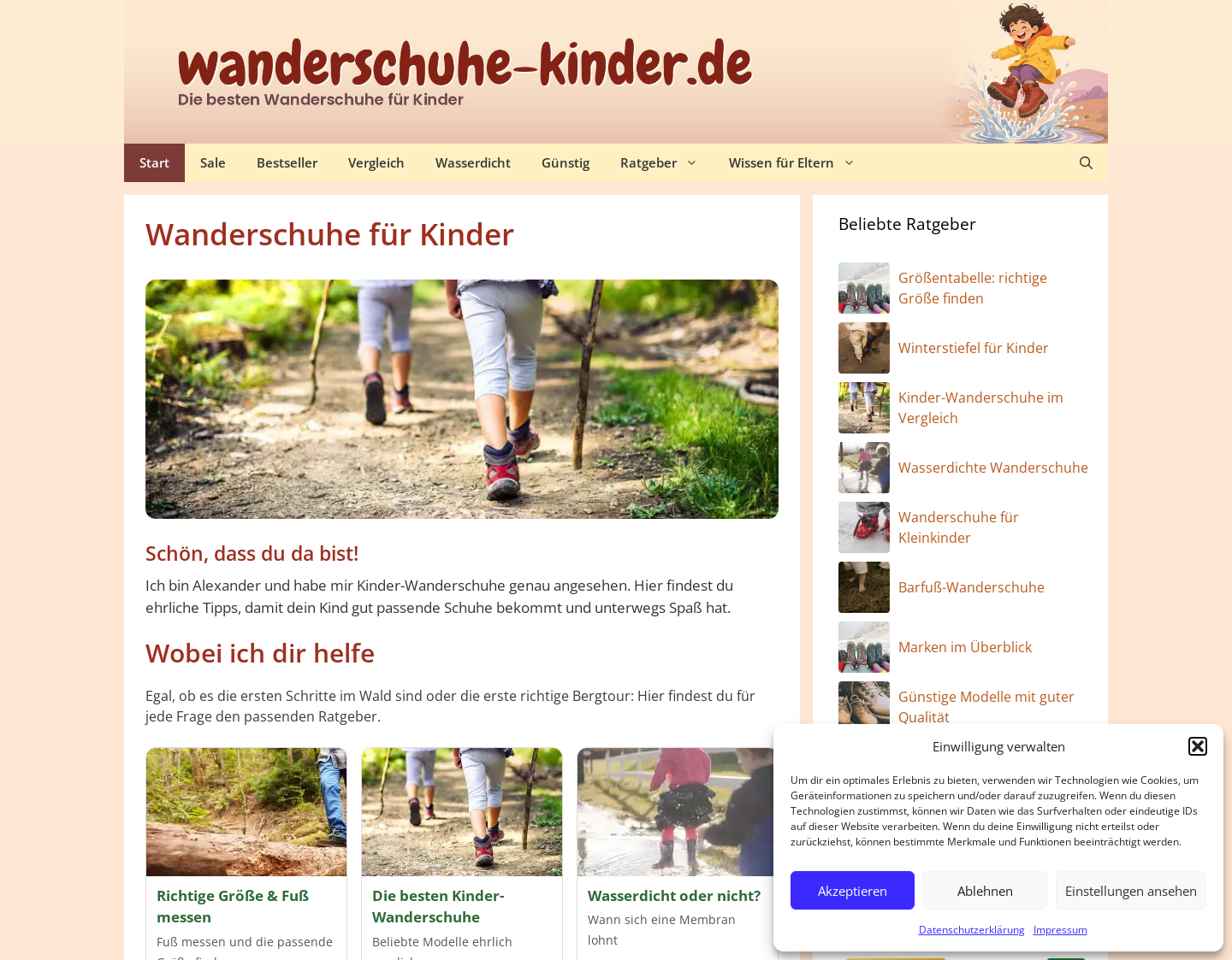Aktuelle Website-Vorschau von Wanderschuhe für Kinder – Ratgeber, Größen & Kauftipps