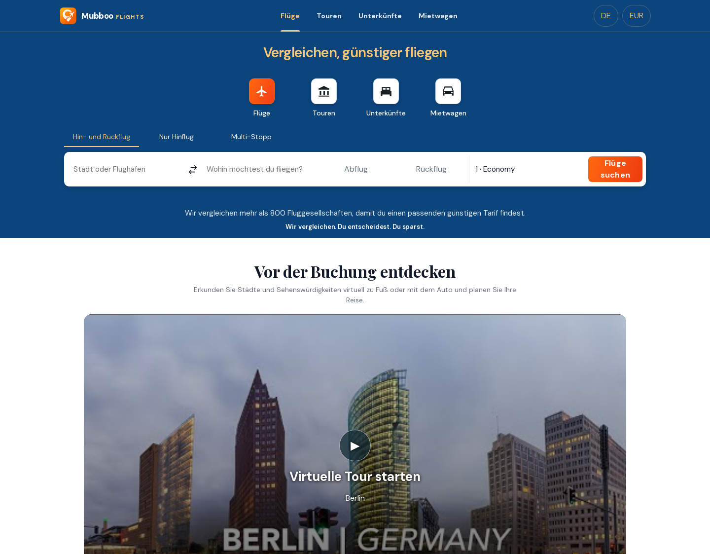 Aktuelle Website-Vorschau von Mubboo Flights: compara viajes y entradas en todo el mundo