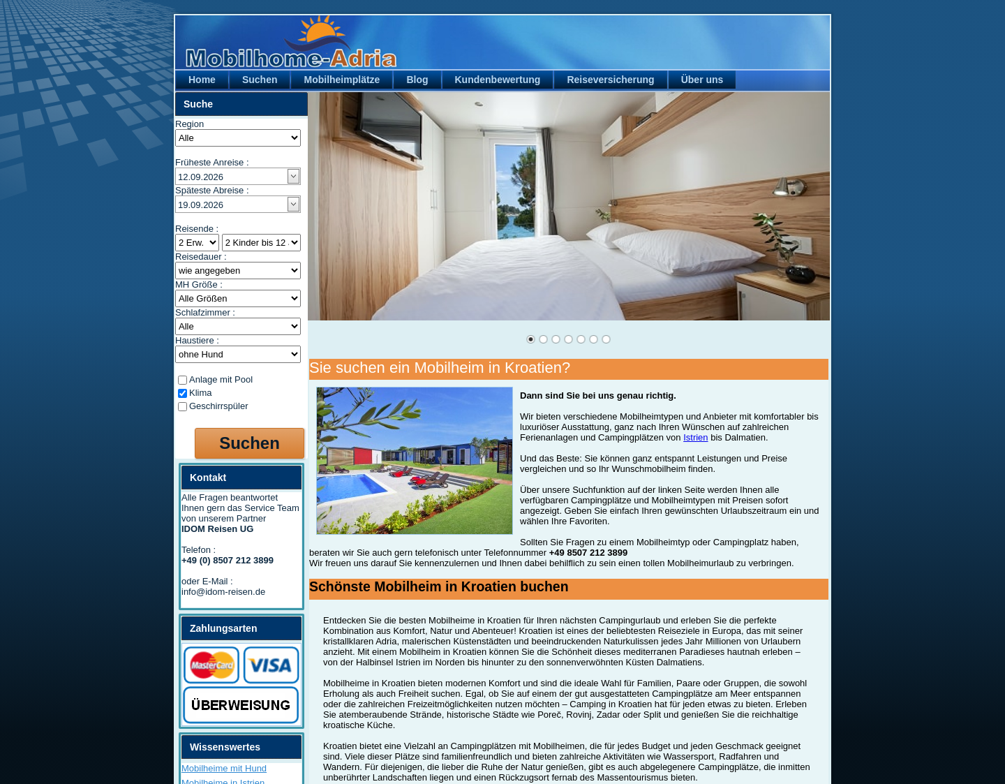 Aktuelle Website-Vorschau von Mobilheim Kroatien Adria
