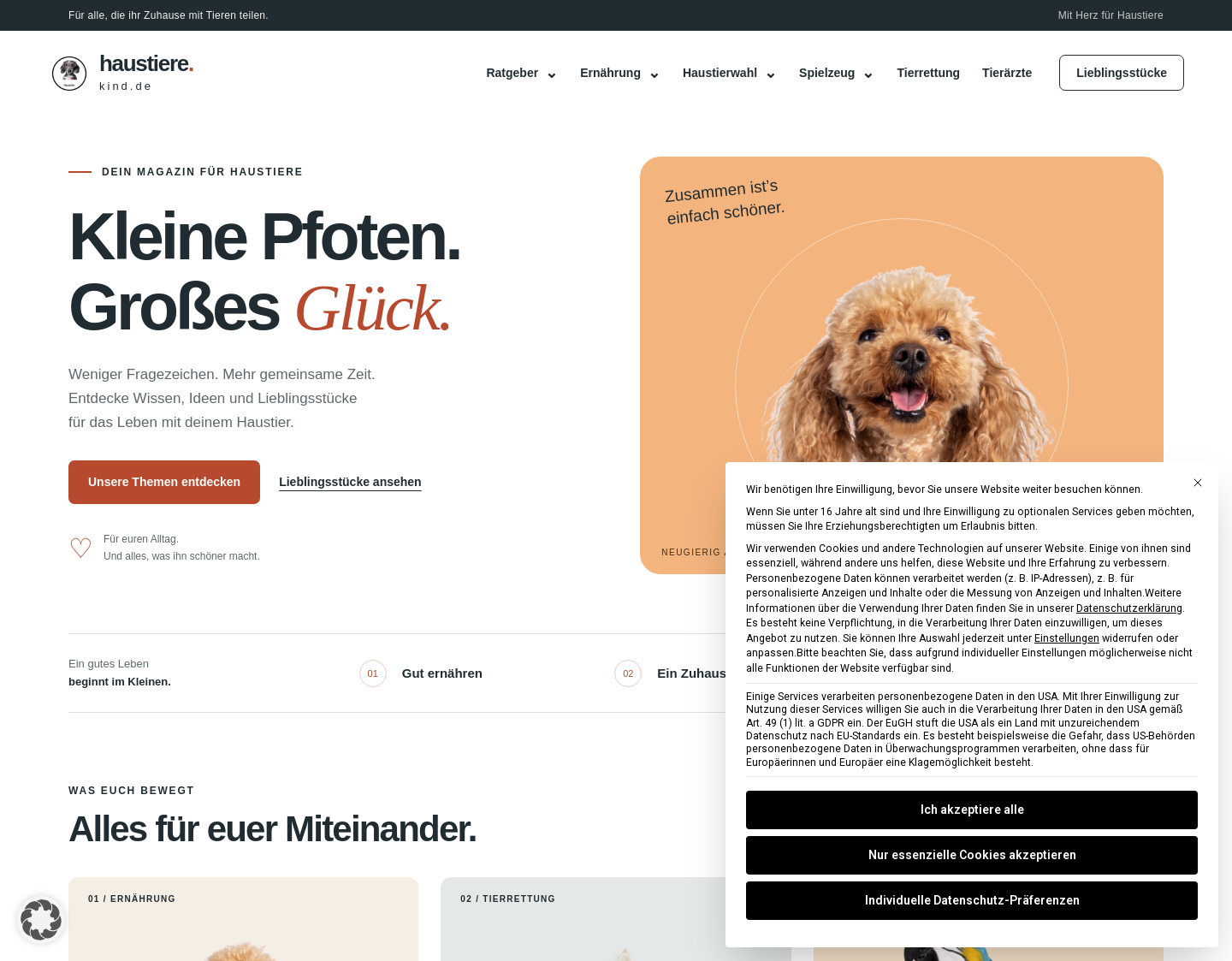 Aktuelle Website-Vorschau von Haustiere-Kind – Ratgeber rund um Haustiere