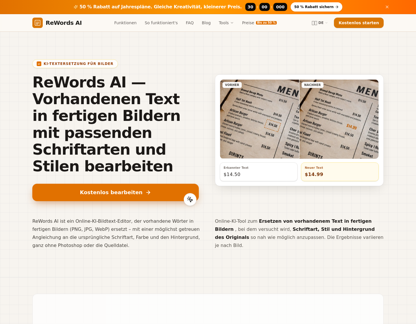 Aktuelle Website-Vorschau von ReWords AI