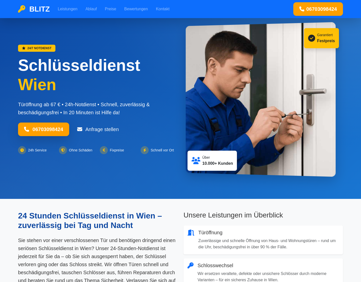 Aktuelle Website-Vorschau von Schlüsseldienst BLITZ – 24-Stunden-Türöffnung und Notdienst in Wien