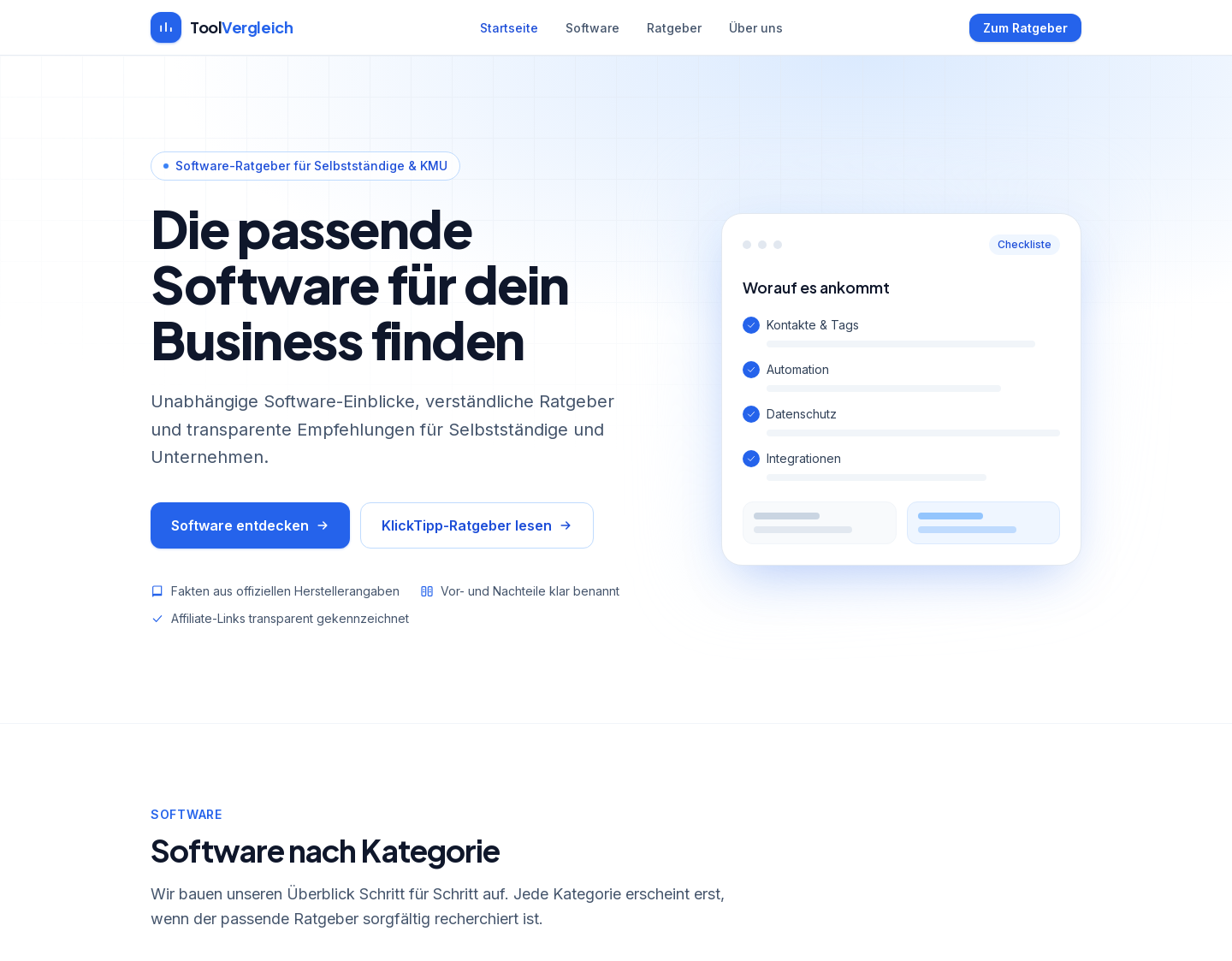 Aktuelle Website-Vorschau von ToolVergleich – Ratgeber für Business-Software