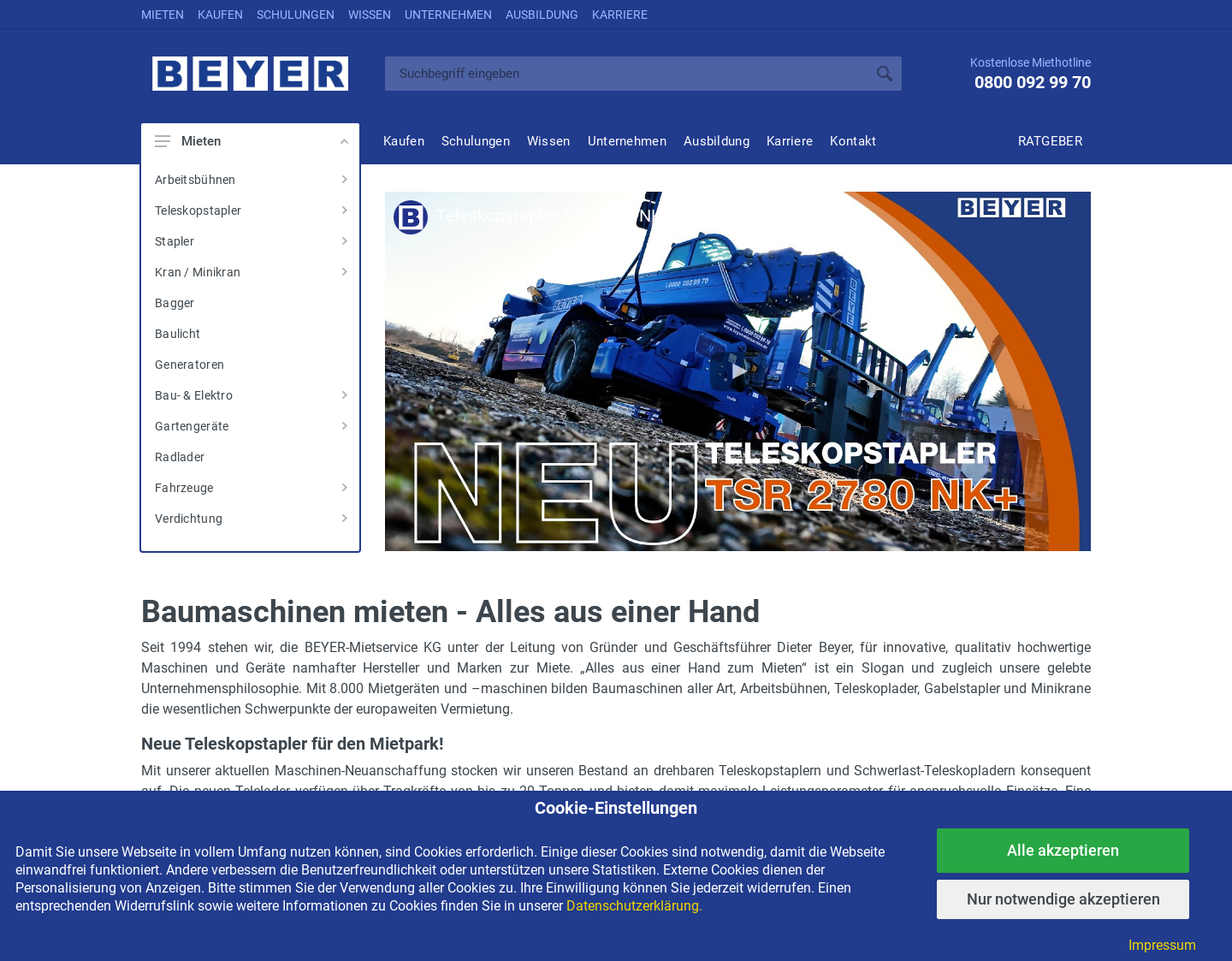 Aktuelle Website-Vorschau von Arbeitsbühnen & Baumaschinen Vermietung