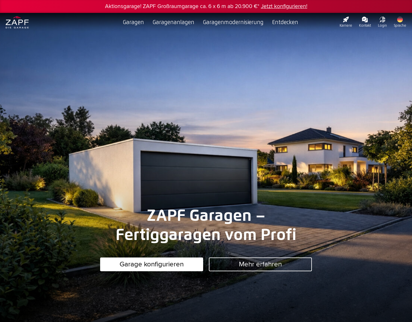 Aktuelle Website-Vorschau von Fertiggaragen von ZAPF
