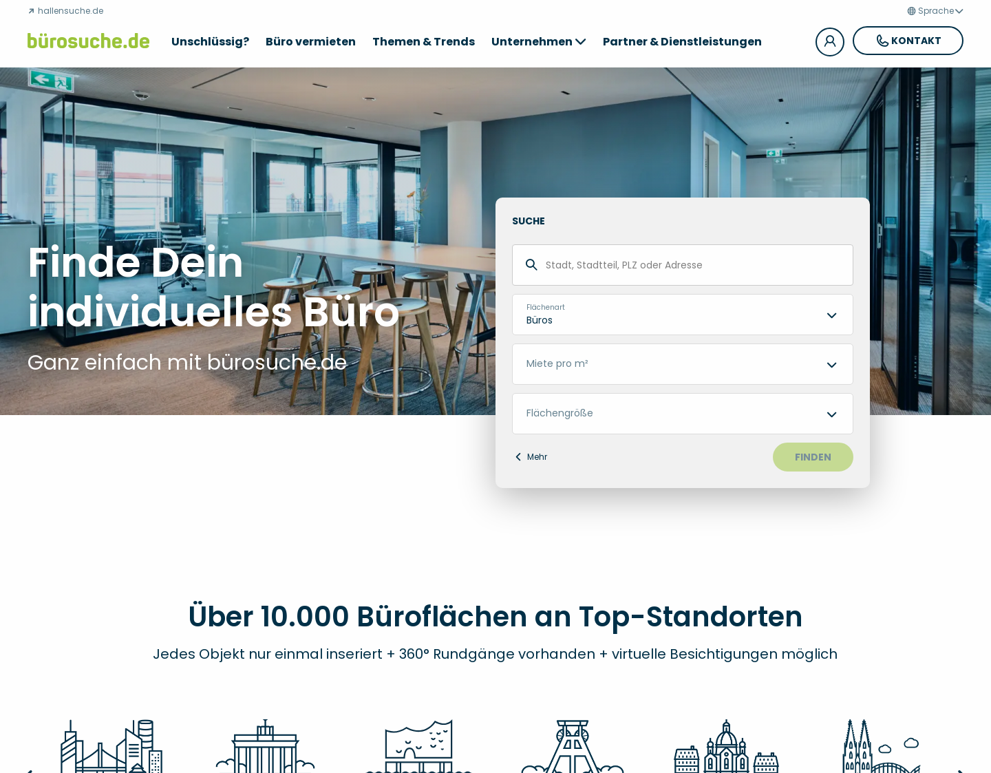 Aktuelle Website-Vorschau von Bürosuche deutschlandweit
