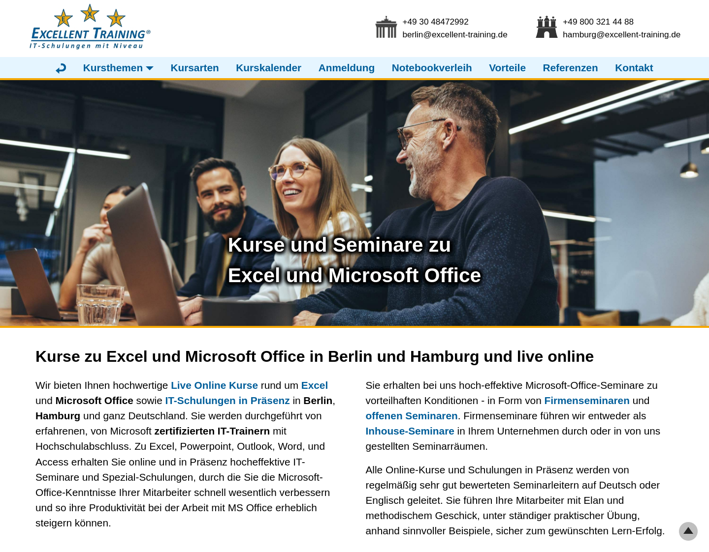 Aktuelle Website-Vorschau von EDV-Kurse zu Microsoft Excel in Hamburg