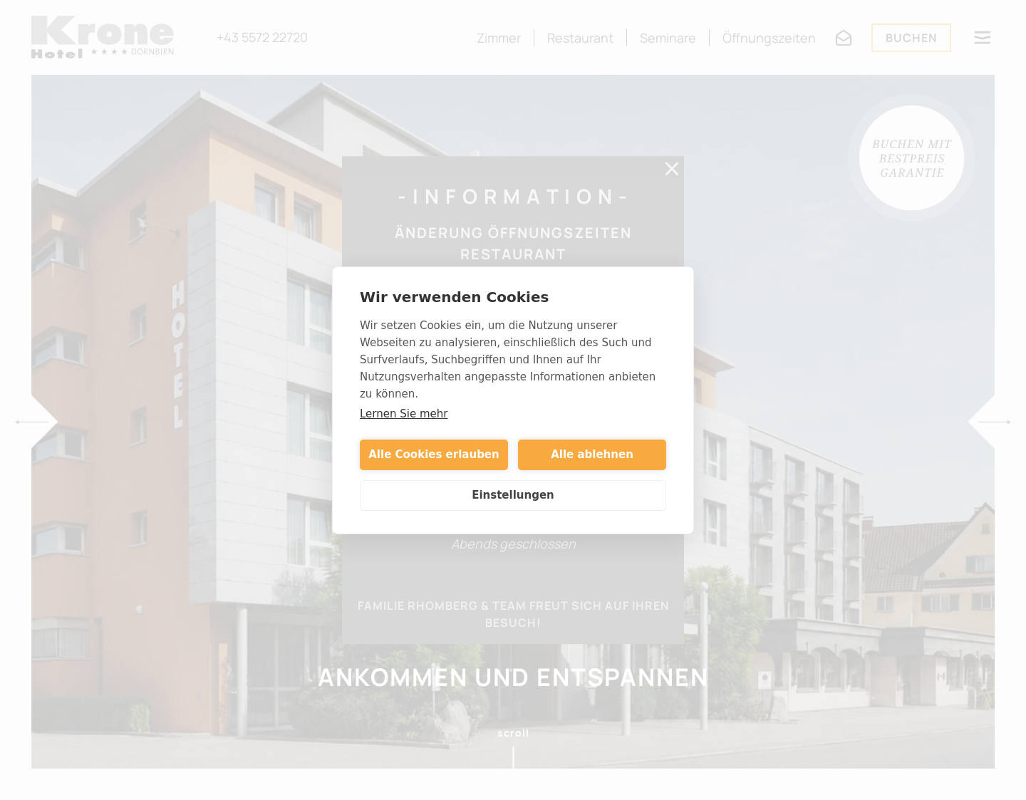 Aktuelle Website-Vorschau von Hotel Krone in Dornbirn
