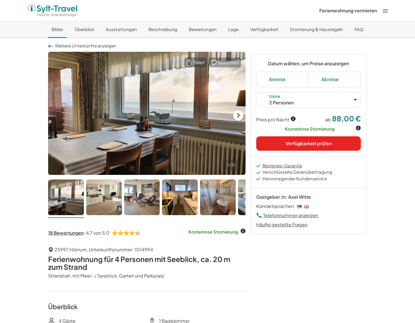 Aktuelle Website-Vorschau von Ferienwohnung mit Seeblick auf Sylt