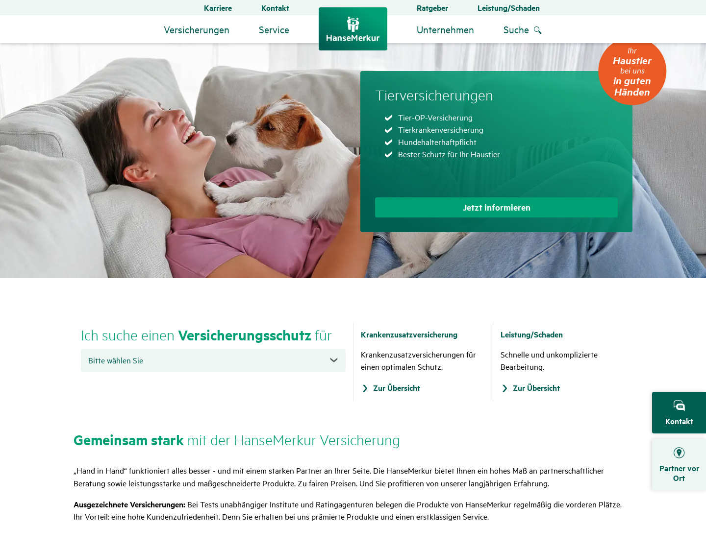 Aktuelle Website-Vorschau von HanseMerkur Versicherung
