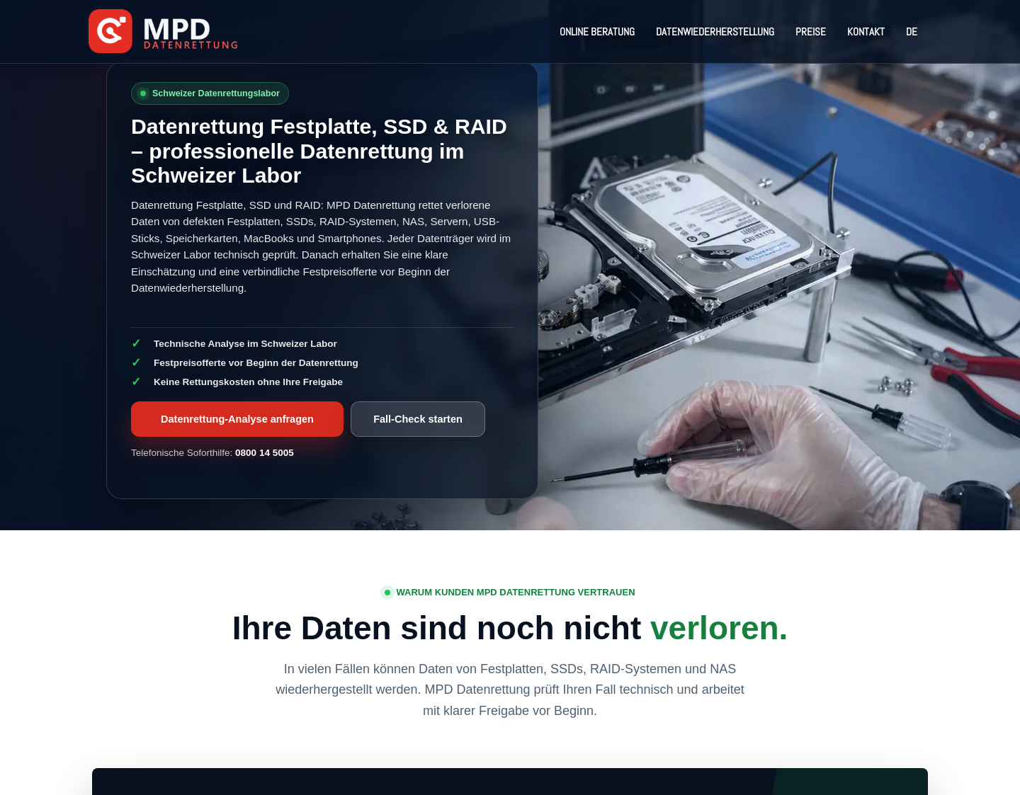 Aktuelle Website-Vorschau von Datenrettung