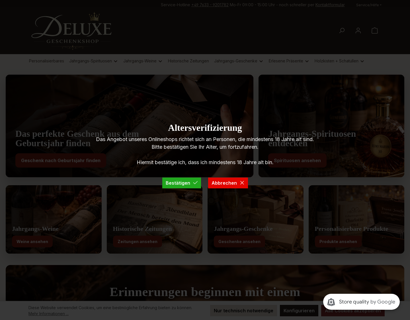 Aktuelle Website-Vorschau von Erlesene und individuelle Geschenkideen