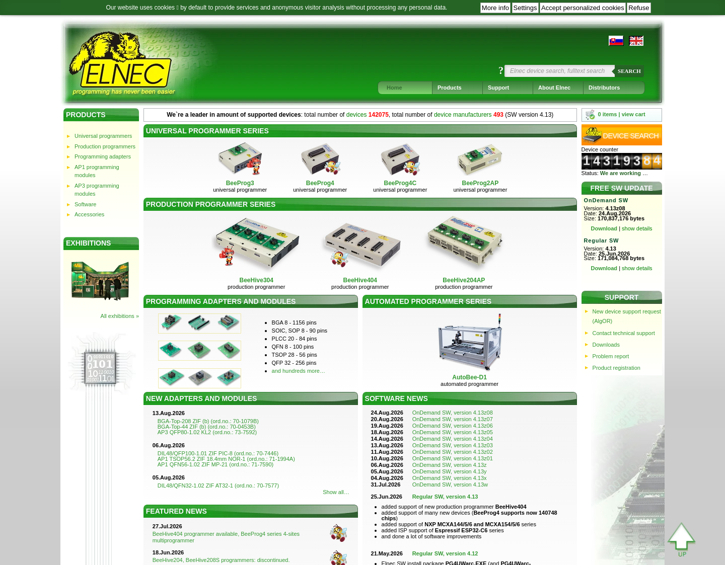 Aktuelle Website-Vorschau von Elnec - universal programmer