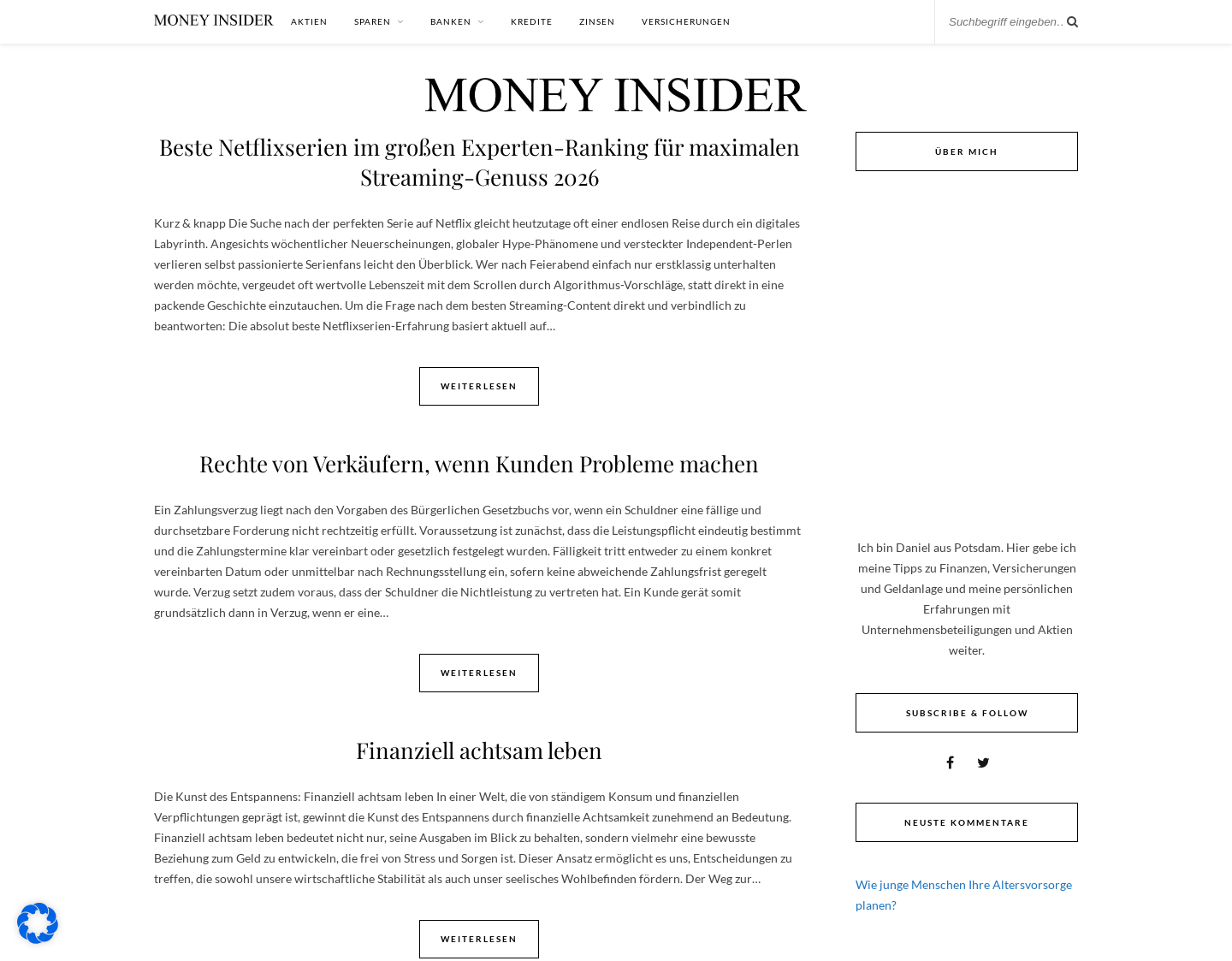 Aktuelle Website-Vorschau von Das Money Insider Magazin