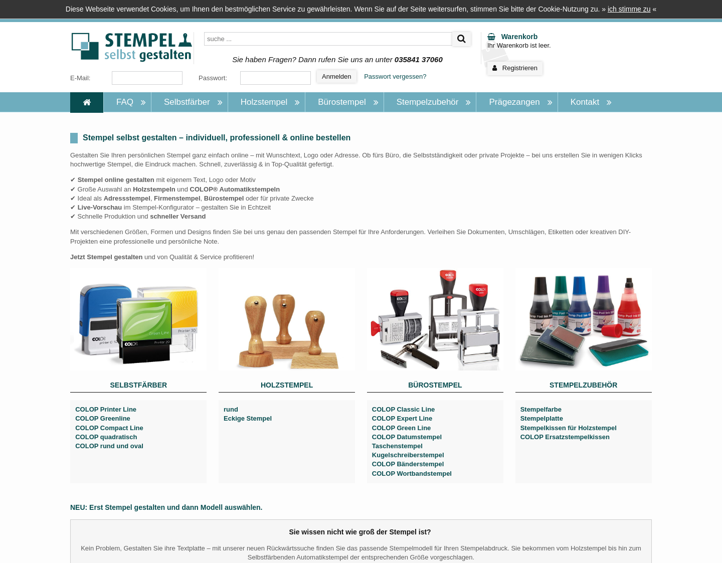 Aktuelle Website-Vorschau von Stempel selbst gestalten. Hochwertige Stempel