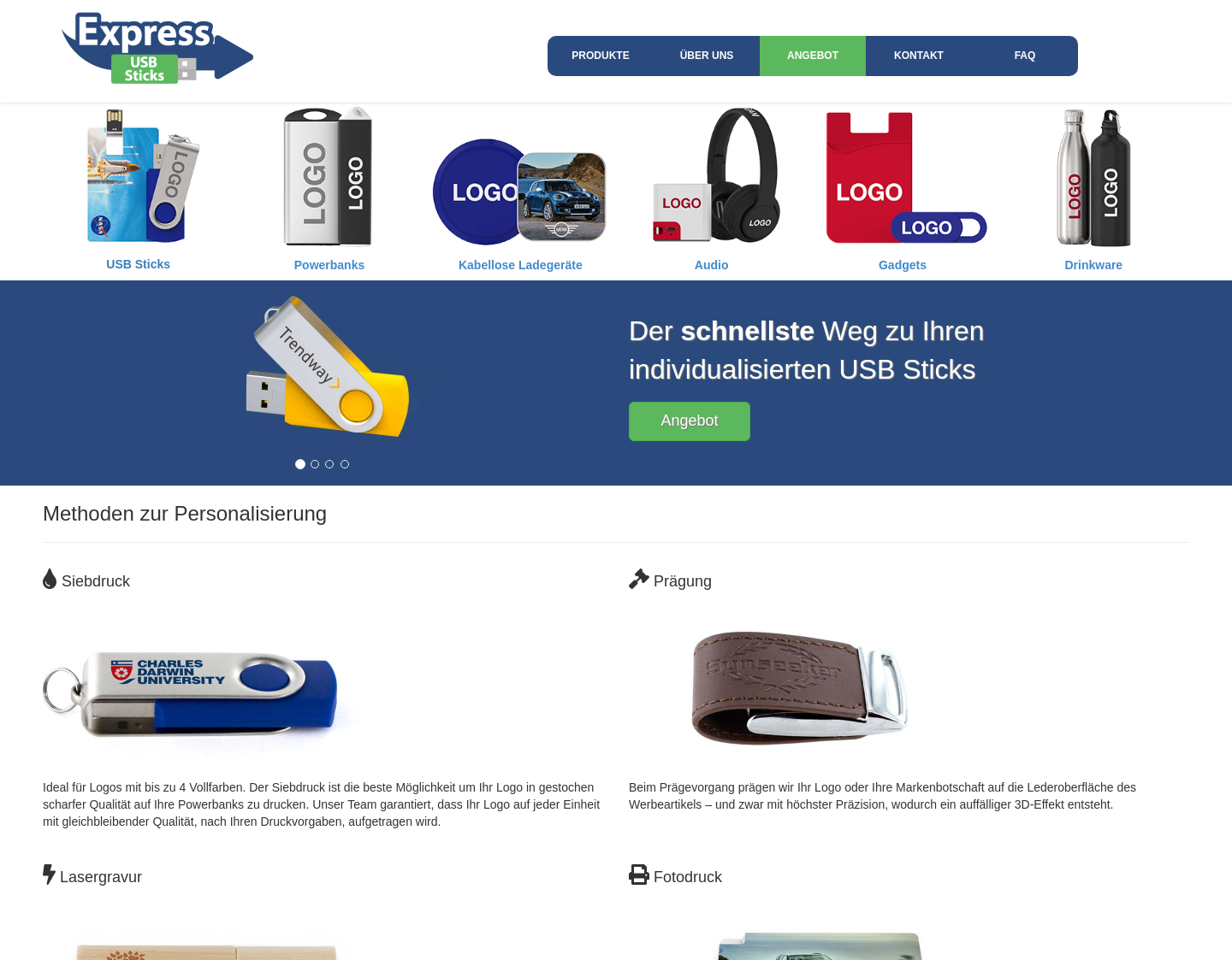 Aktuelle Website-Vorschau von USB-Sticks als Werbegeschenk