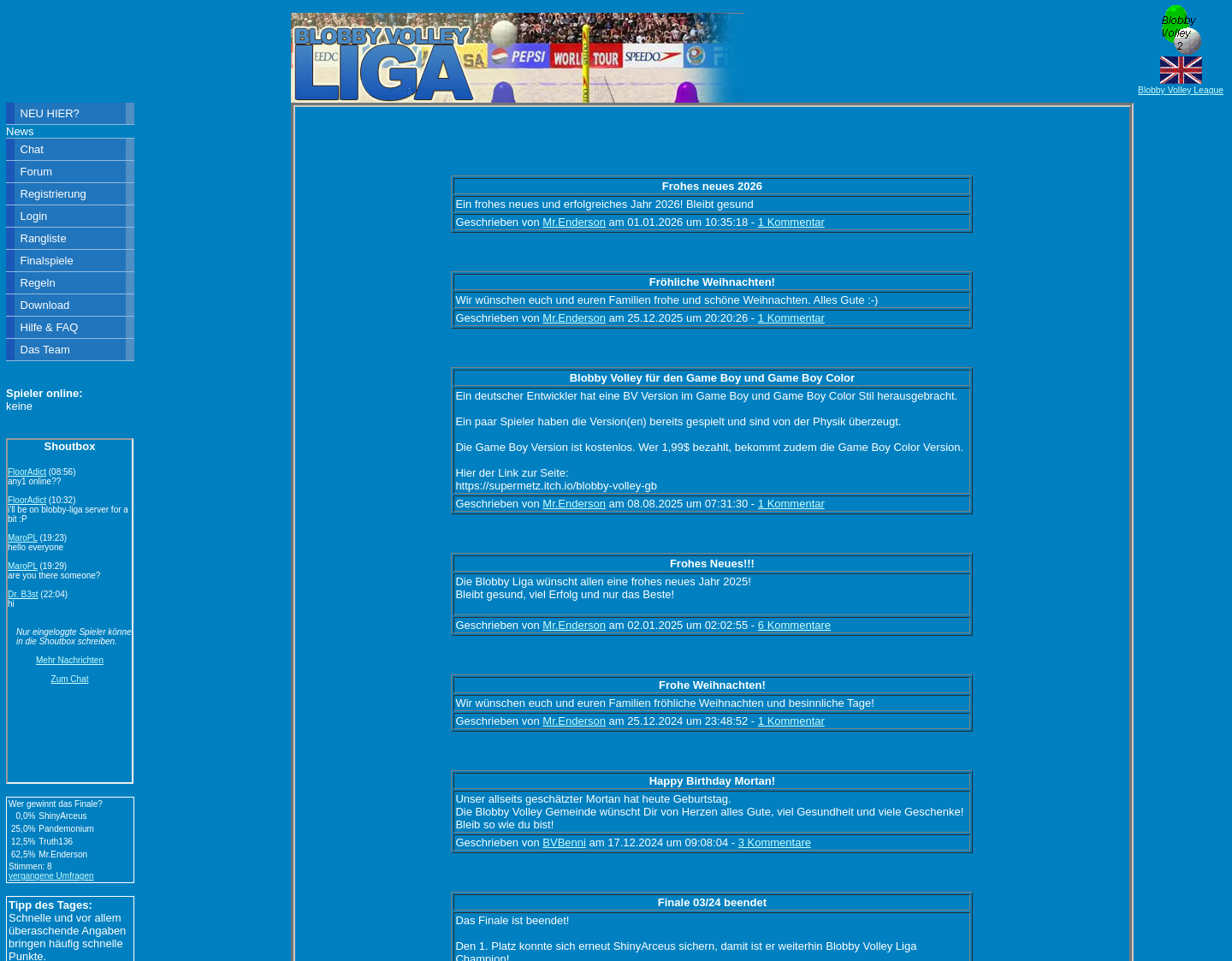 Aktuelle Website-Vorschau von Die Blobby Volley Liga
