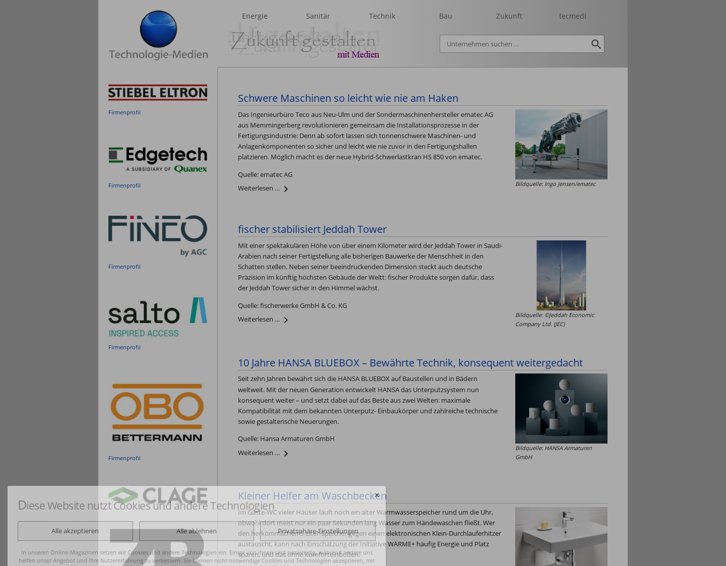 Aktuelle Website-Vorschau von Technologie-Medien mit Energie & Wasser