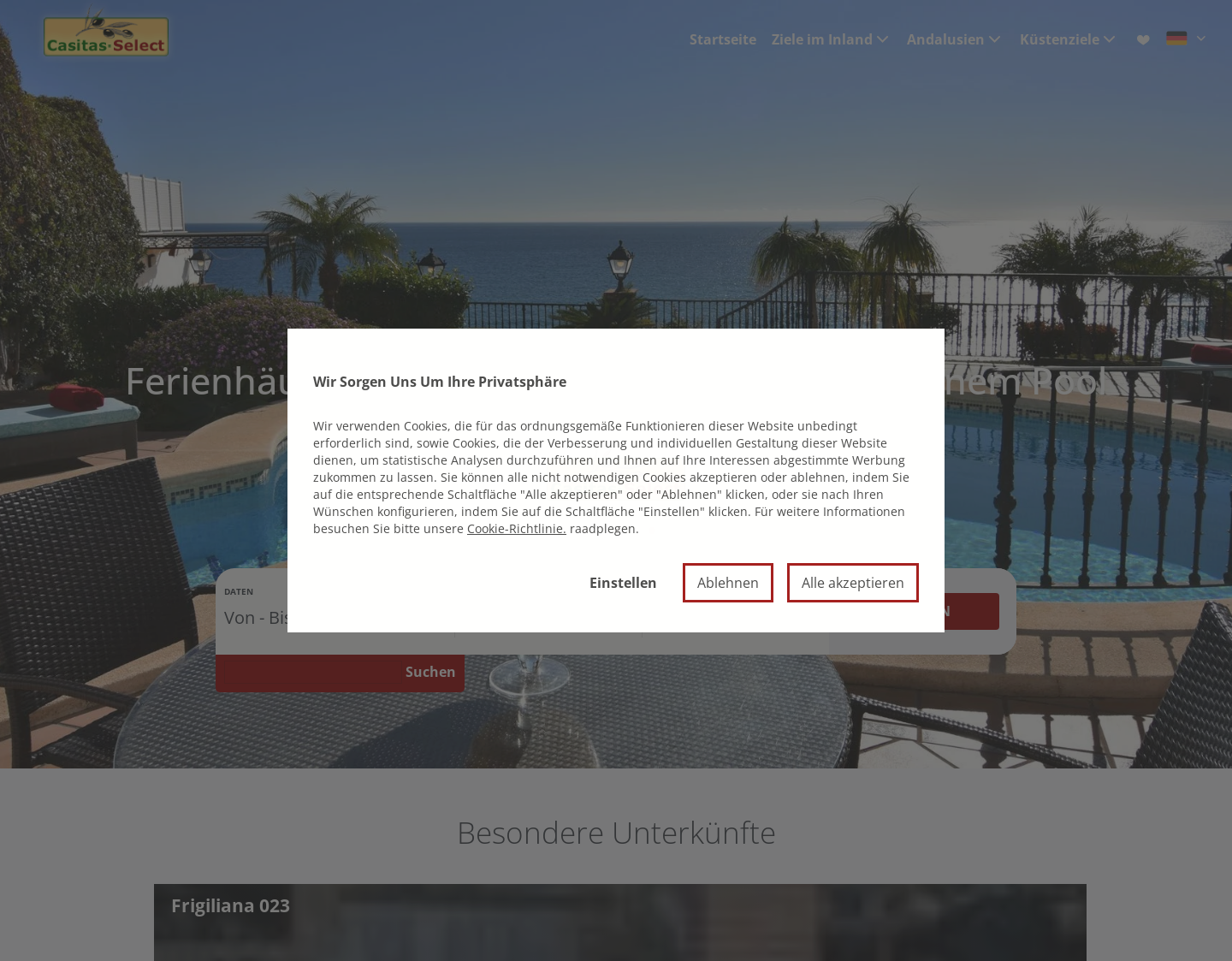 Aktuelle Website-Vorschau von Andalusien Ferienhäuser in Südspanien