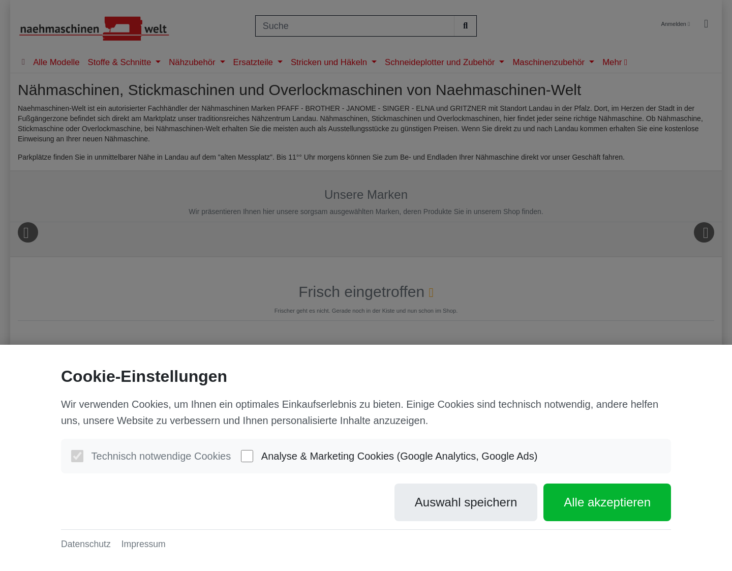 Aktuelle Website-Vorschau von www.Naehmaschinen-Welt.de