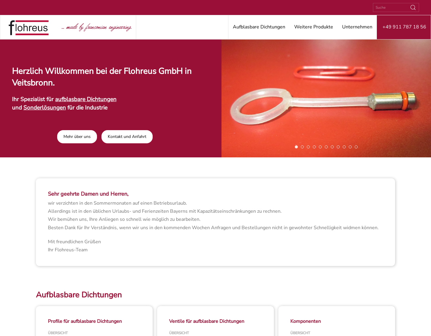 Aktuelle Website-Vorschau von Elastomertechnik Flohreus