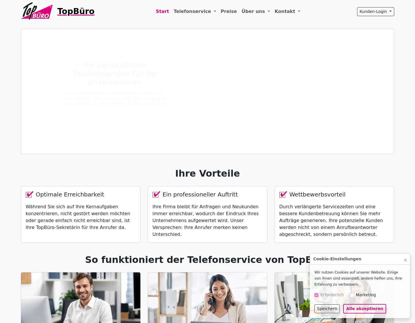 Aktuelle Website-Vorschau von TopBüro