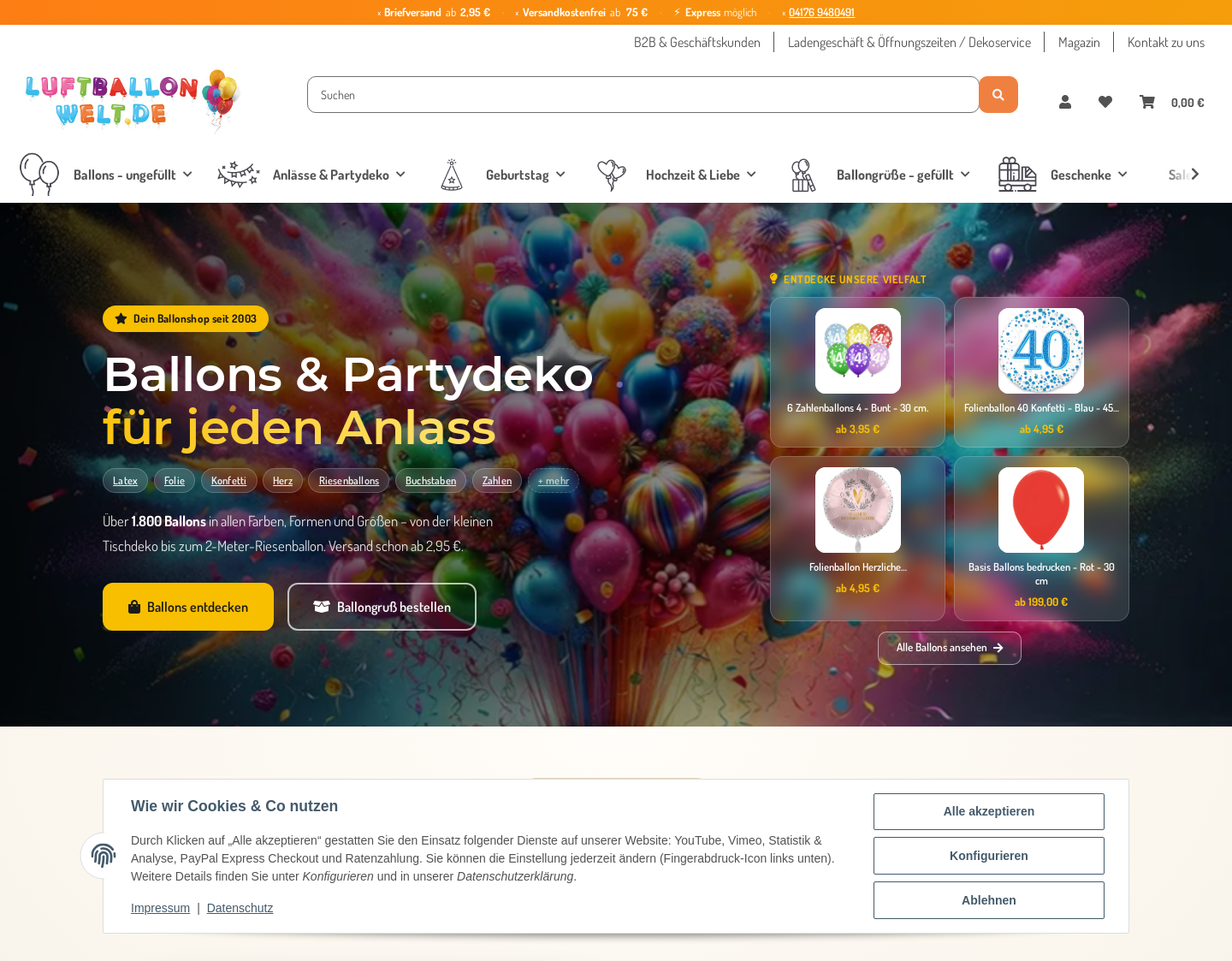 Aktuelle Website-Vorschau von luftballonwelt