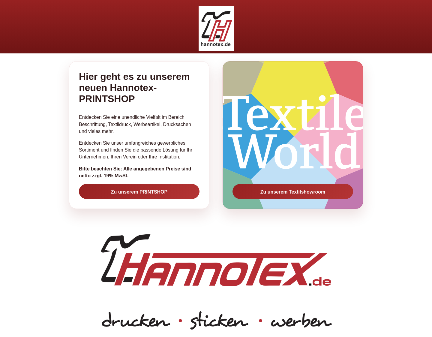Aktuelle Website-Vorschau von Hannotex - Hannoversche Textildruckerei