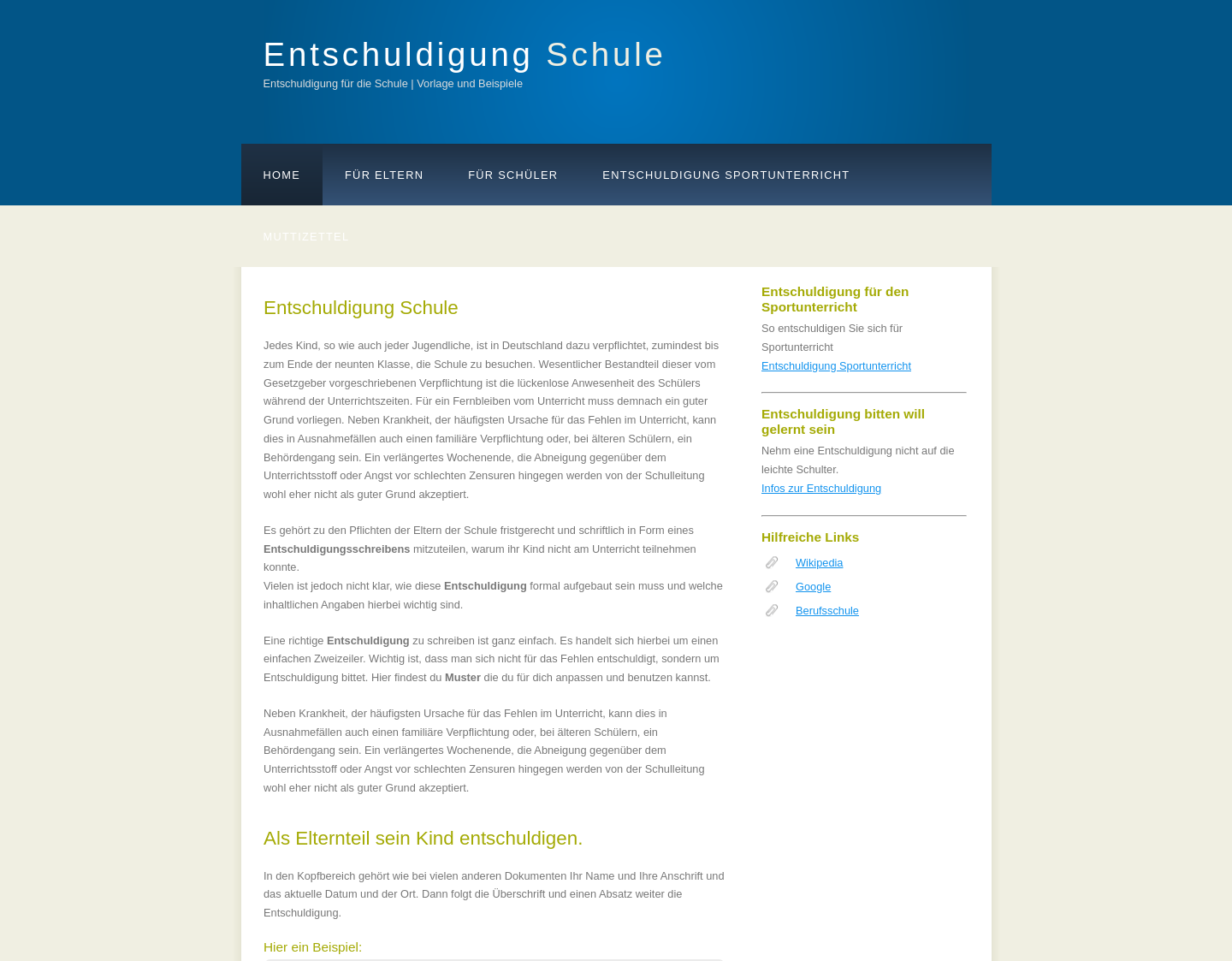 Aktuelle Website-Vorschau von Entschuldigung für die Schule