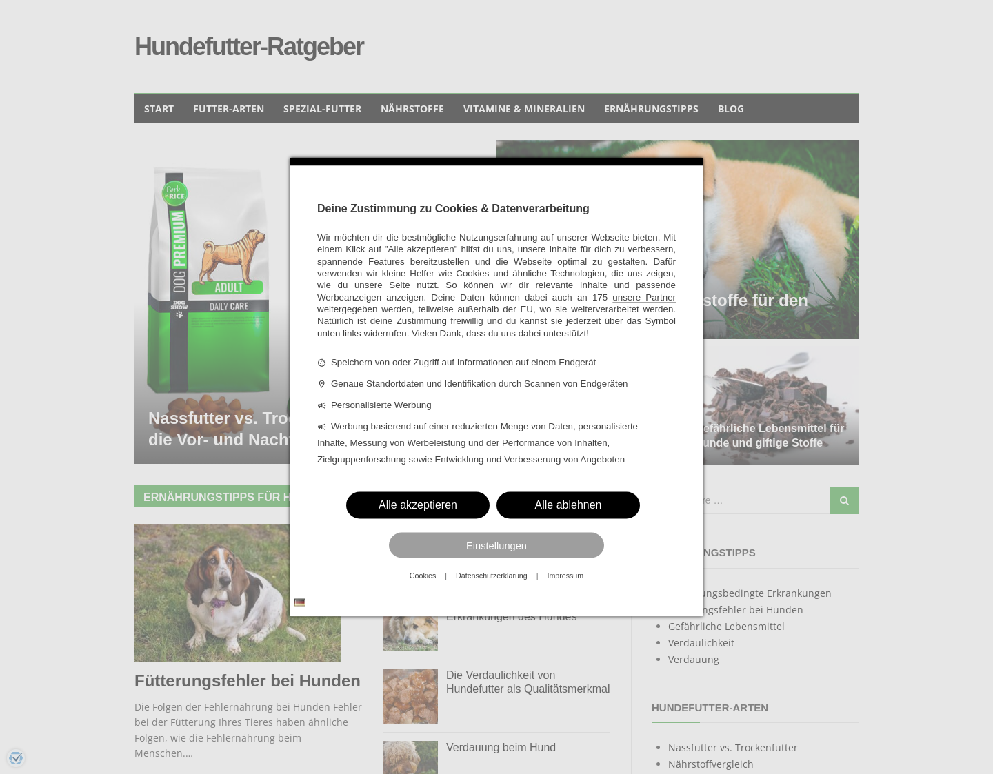 Aktuelle Website-Vorschau von Hundefutter & Katzenfutter - Tipps
