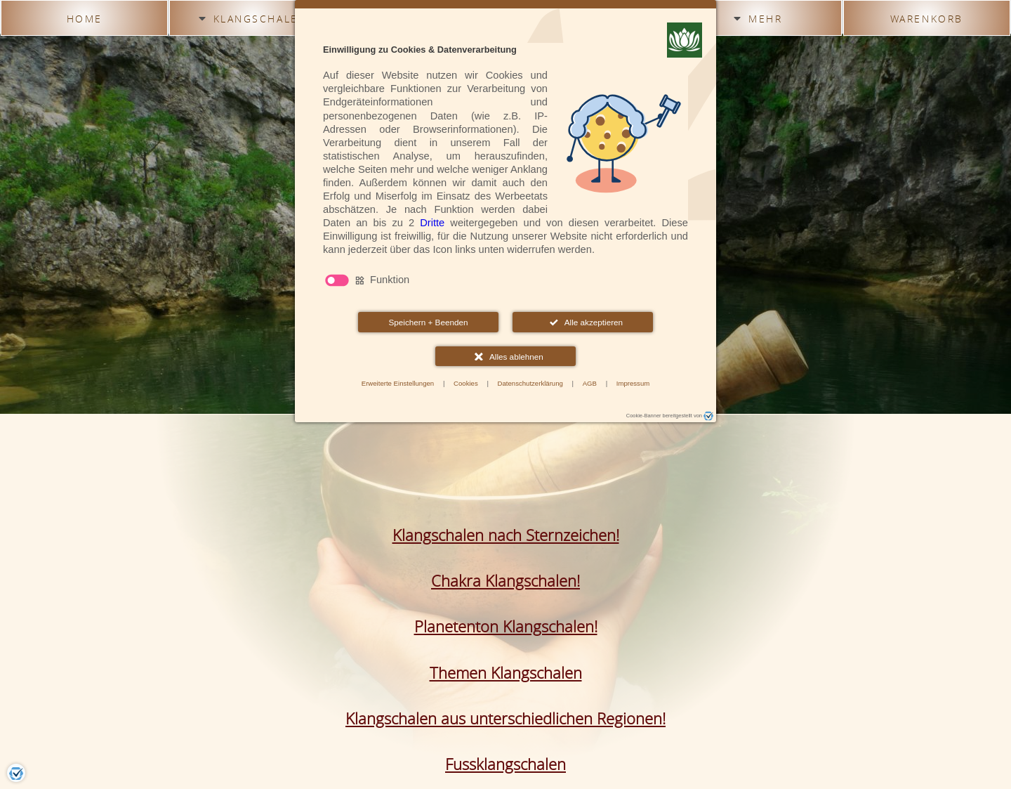 Aktuelle Website-Vorschau von Klangschalen und Chakras im Überblick