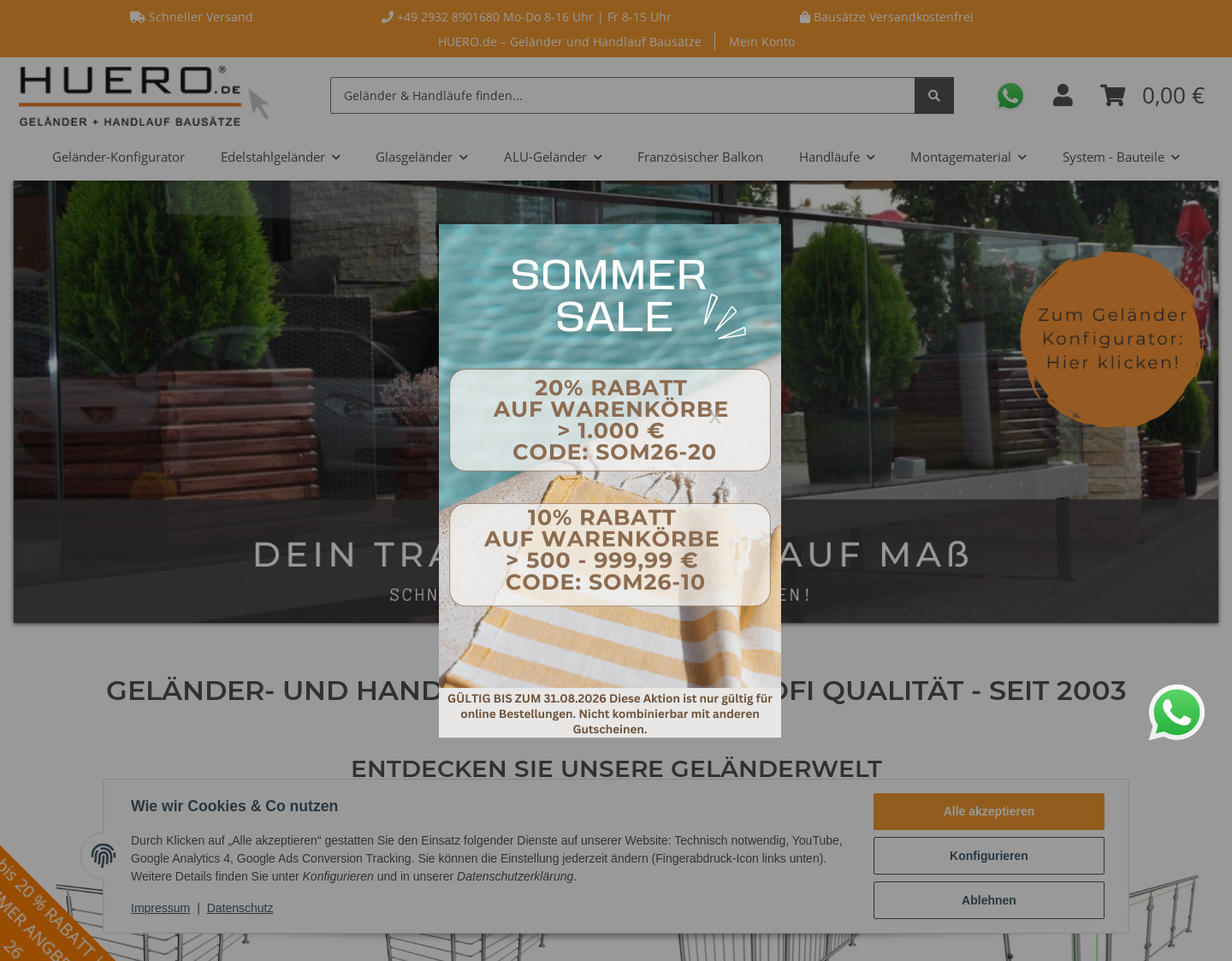 Aktuelle Website-Vorschau von HUERO Edelstahl-Balkongeländer