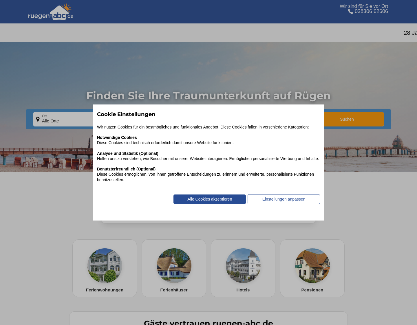 Aktuelle Website-Vorschau von Rügen-ABC - Urlaub online buchen