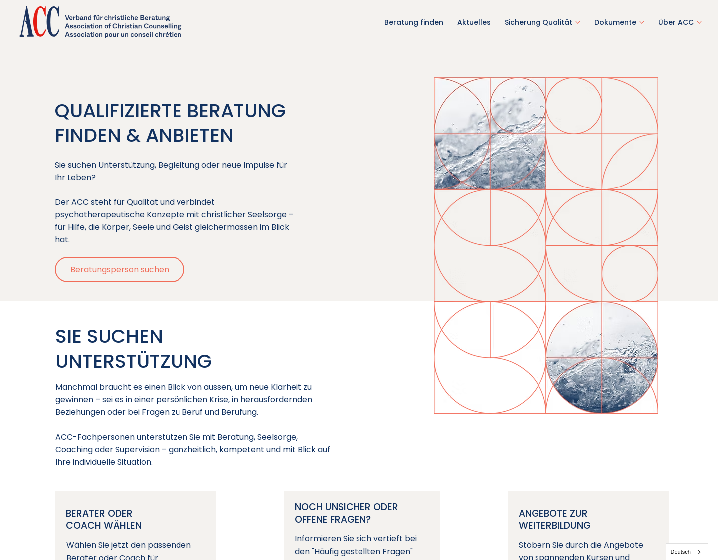 Aktuelle Website-Vorschau von Qualität in Seelsorge, Beratung und Supervision
